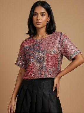Nikita Mhaisalkar Embroidered Sequin Crop Top Boho Festival India Made L